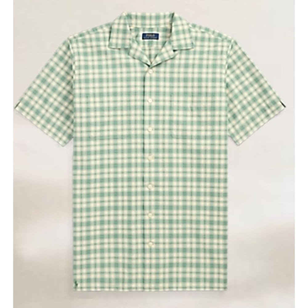 Polo Ralph Lauren Green Tan Short Sleeve Oxford Camp Plaid Shirt Men's Size 3XLT